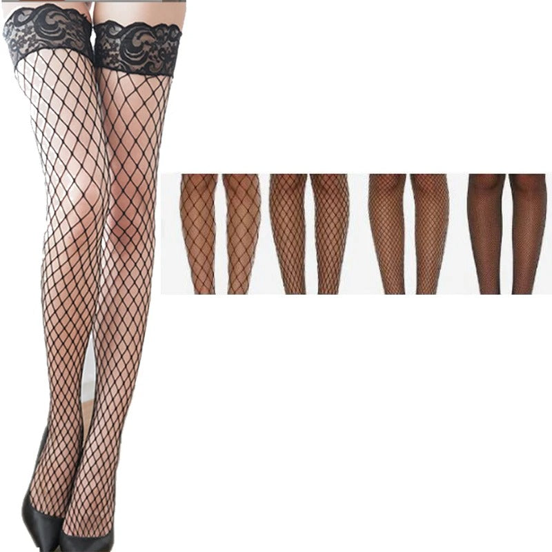 Women's 4Pair/6Pair Plus Size Sexy Stockings Anti Slip Silicone Fishnet Knee Socks Female Lace Floral For 50-85kg Long Socks