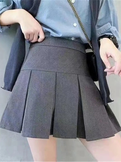 Vintage Gray Pleated Skirt Women Kawaii High Waist Mini Skirts Korean Fashion School Uniform Harajuku Streetwear Spring