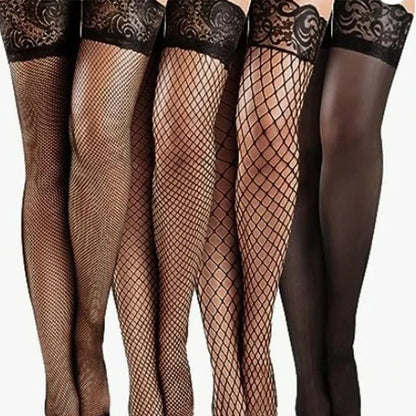 Women's 4Pair/6Pair Plus Size Sexy Stockings Anti Slip Silicone Fishnet Knee Socks Female Lace Floral For 50-85kg Long Socks